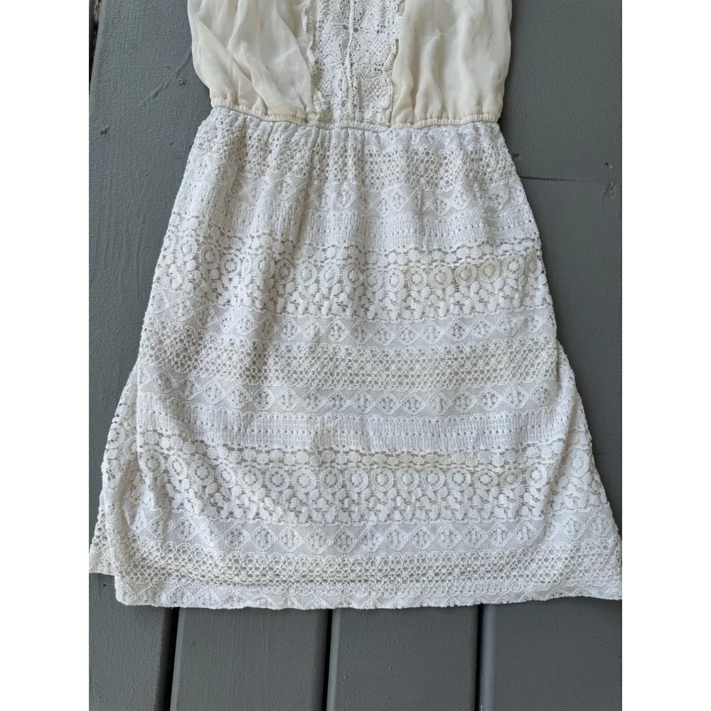 Maurices Lace‎ Trim Mini Dress Spaghetti Strap Boho Flirty Ivory Wedding Size L
